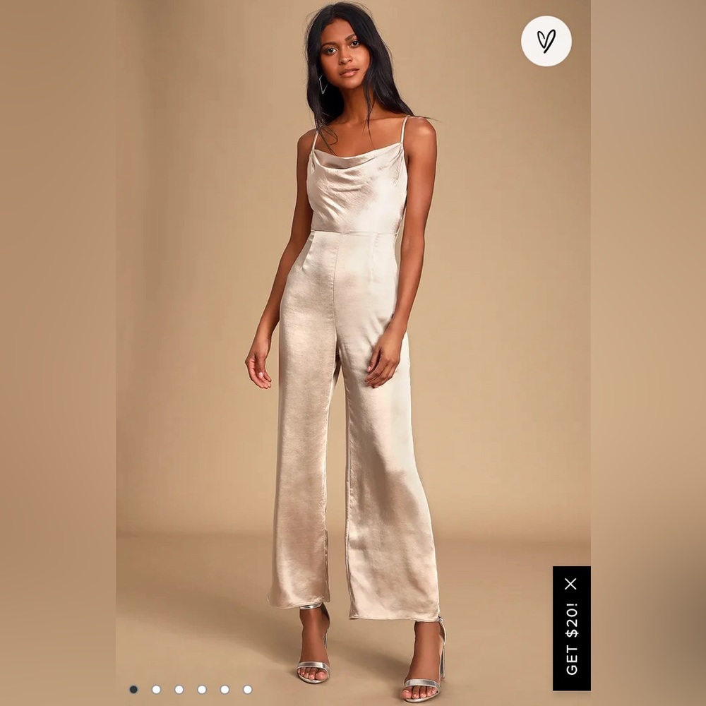 Lush Champagne Drape Neck Jumpsuit (L)